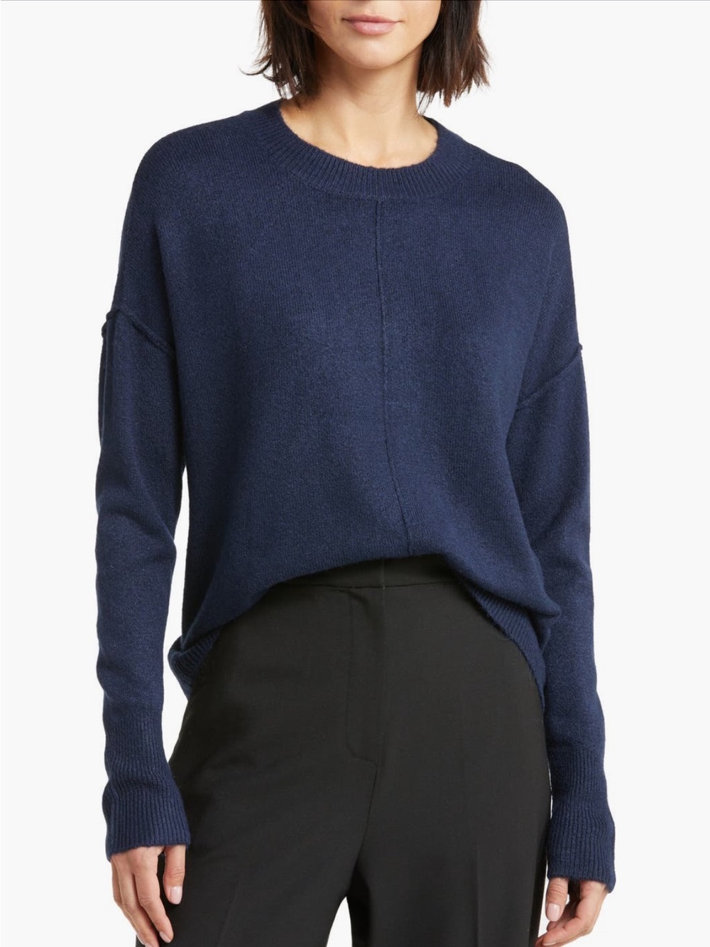Vince Camuto Exposed Seam Crewneck Sweater in Classic Navy Size XL NWT
